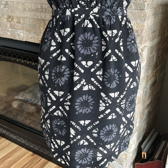 Madewell 100% silk Starview Batik Grid black gray cream mini dress w pockets - Picture 6 of 16